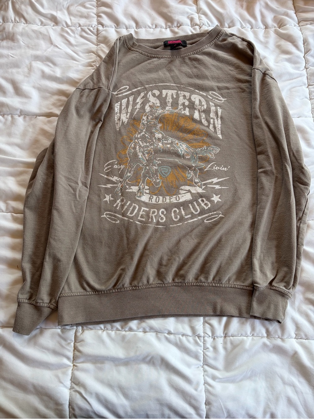 Rock & Roll Cowgirl Taupe Western Riders Club Graphic Sweatshirt